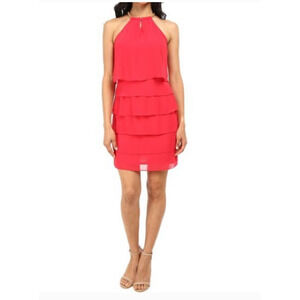 Laundry by Shelli Segal Tiered Chiffon Cocktail Dress Pink Size 12